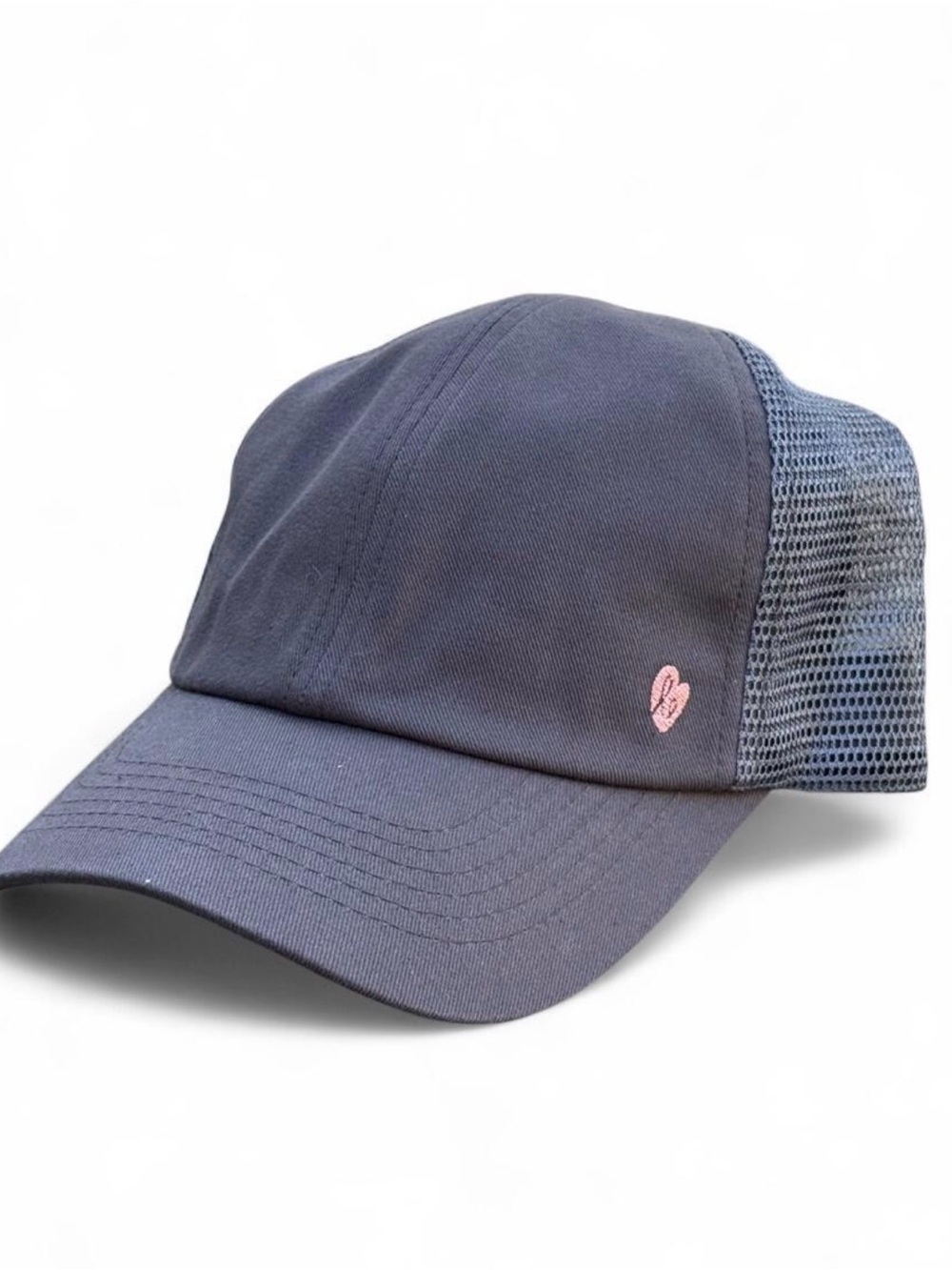 Ellie Slate Blue Mesh-Back Cap with Pink Heart Accent
